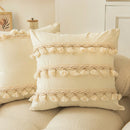 Axyaa Beige Geometric Tassel Cushion Cover 45X45 - Boho Chic Decor Pillowcase