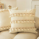 Axyaa Boho Beige Geometric Tassel Cotton Pillowcase Cover 45x45 - Home Decor