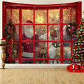 Axyaa Christmas Scene Tapestry: Window Snow, Tree, Santa Photography Background