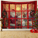 Axyaa Christmas Scene Tapestry: Window Snow, Tree, Santa Photography Background