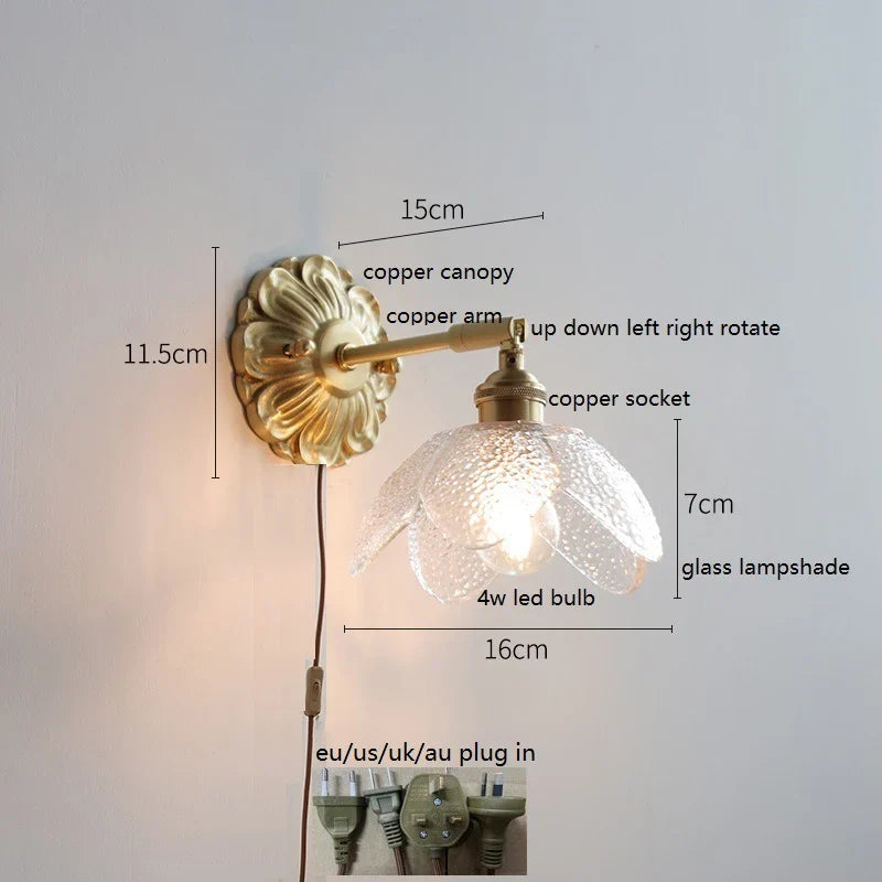 Axyaa Smoke Gray Glass LED Wall Sconce with Adjustable Copper Arm