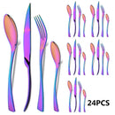 Axyaa 24Pcs Black Stainless Steel Flatware Set Steak Knife Fork Spoon Teaspoon Cutlery