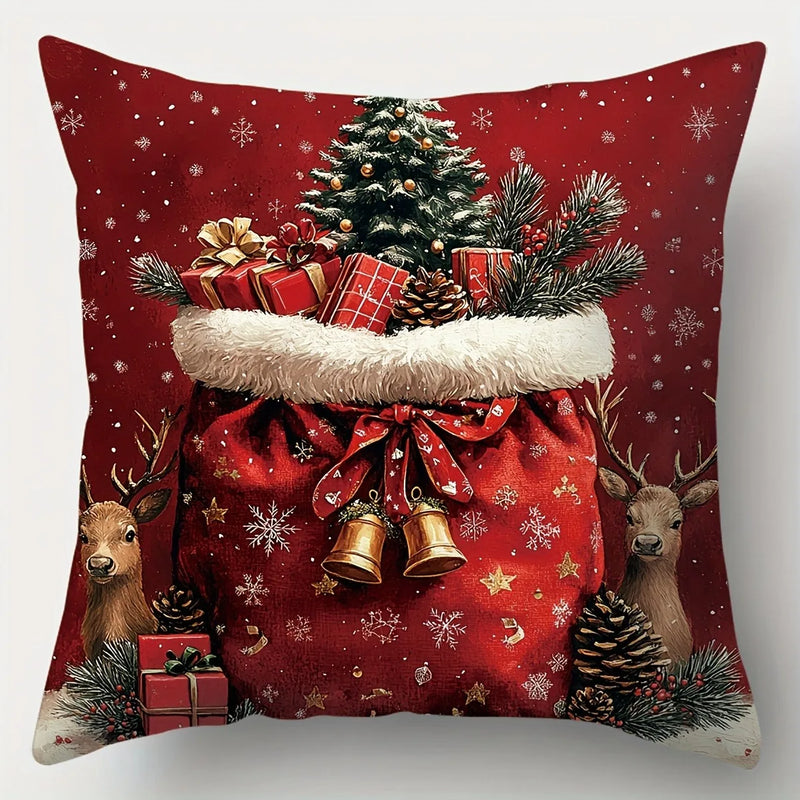 Christmas Pillowcase Santa Claus Snowman Tree Cover by Axyaa Home - Festive Sofa Cushion