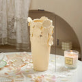 Axyaa Light Luxury Ceramic White Relief Flower Vase with Dried Flowers