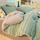 Luxury Axyaa Rabbit Fur Velvet Bedding Set, AB Side Duvet Cover, Flanne Plush Bed Sheet