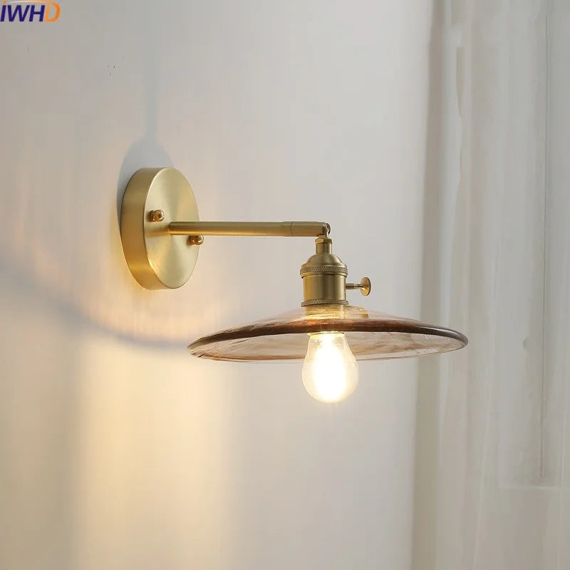 Axyaa Nordic Glass Copper Wall Sconce LED Light Fixture for Home Decor
