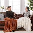 Axyaa Solid Color Knitted Fringe Throw Blanket for Office Nap, Couch, Bed