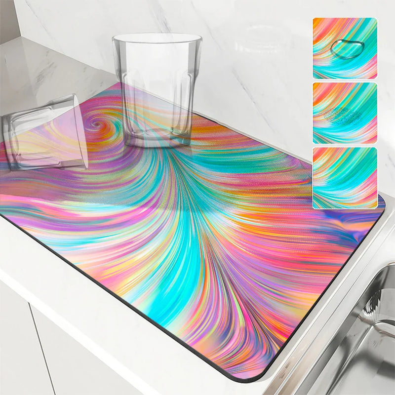 Axyaa Graphic Dish Drying Mat - Heat Resistant Non-slip Kitchen Counter Pad