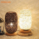 Axyaa Rattan Twine Table Lamp with Wooden Base for Home Decor