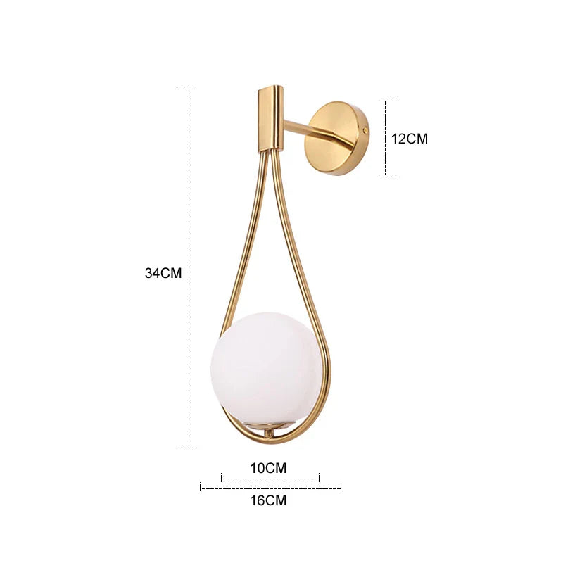 Nordic Glass Wall Lamp Brass Metal Bedside Light for Bedroom Decor Axyaa