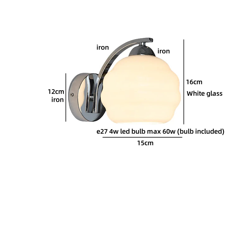 Axyaa Nordic LED Wall Sconce with Switch, Glass Shade, E27 Bulb