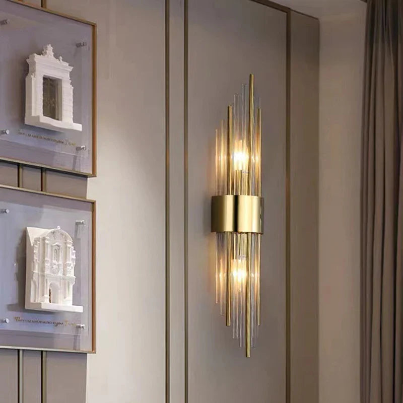 Axyaa Clear Crystal LED Wall Sconces in Gold/Black Stainless Steel