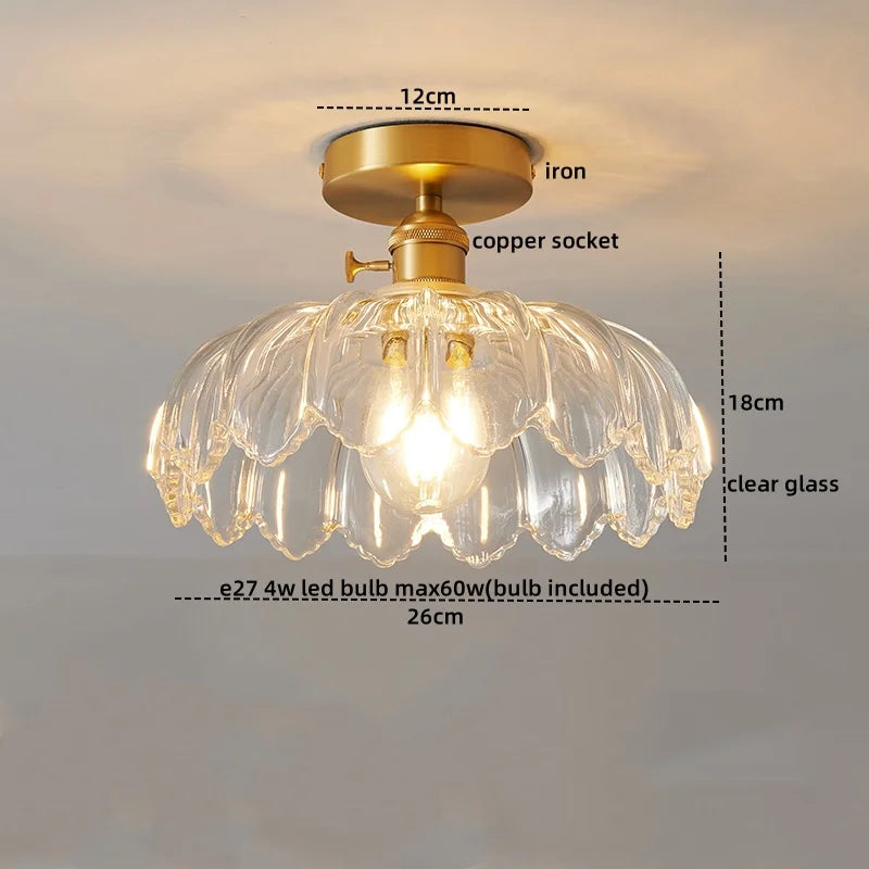 Axyaa Glass Copper LED Ceiling Light Fixture Simple Art Bedroom Living Room Chandelier