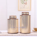 Axyaa Golden Stripe Ceramics Vase with Cover: Modern Home Decor Flower Jar