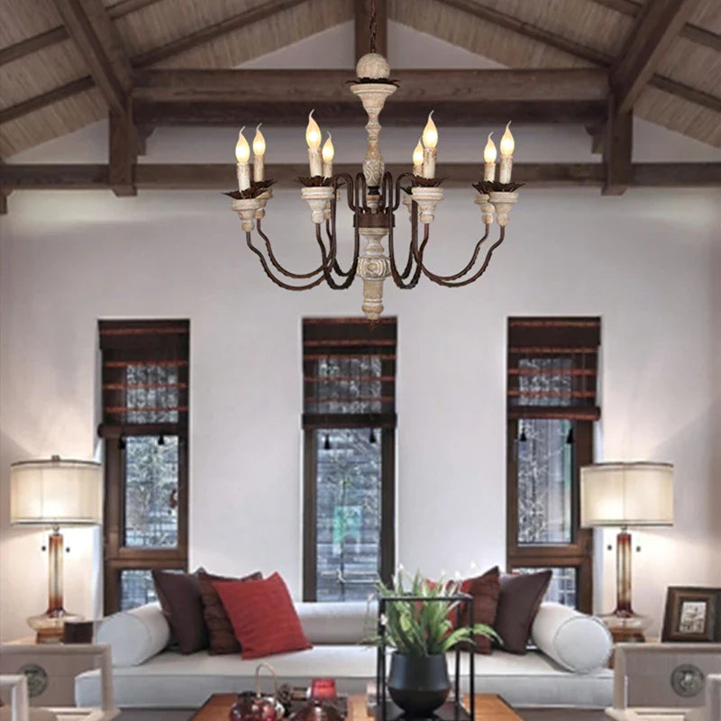 Axyaa Retro Craft Wood Chandelier for Living Room Farmhouse Church Villa Dining