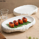 Axyaa Rock Texture Fish Oval Plate Set Molecular Cuisine Tableware