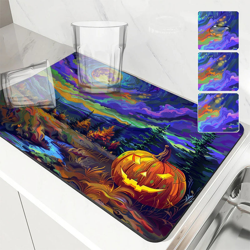 Axyaa Halloween Forest Moon Mountain Drying Mat