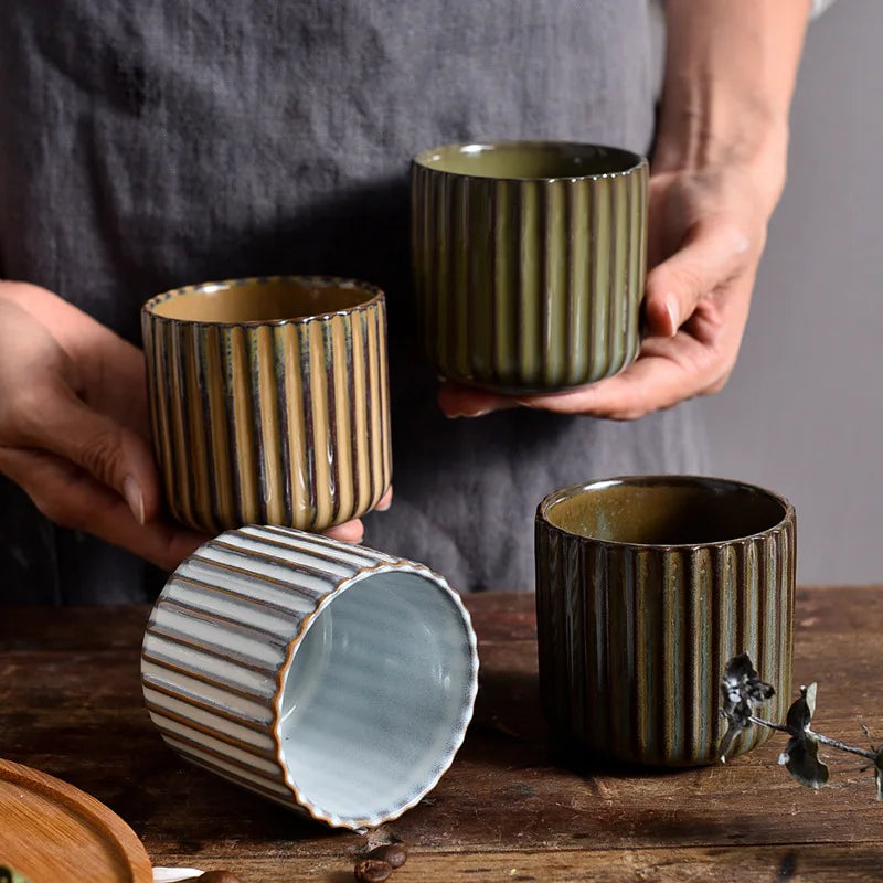 Axyaa Ceramic Tea Cup - Japanese Style Striped Coffee Mug 180ml Mug Drinkware