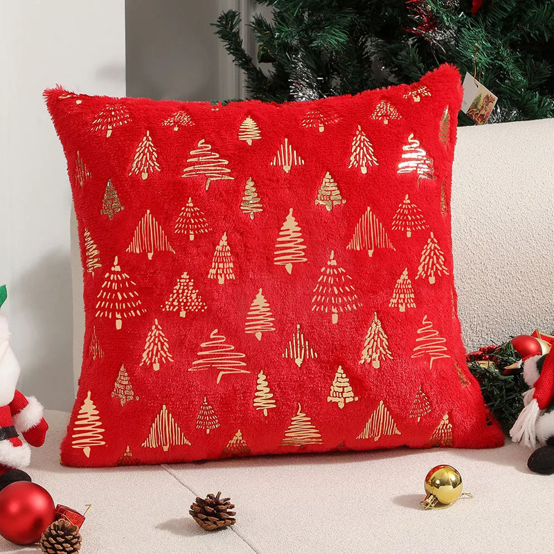 Axyaa Christmas Foil Print Cushion Cover: Plush 45x45 Throw Pillow for Living Room