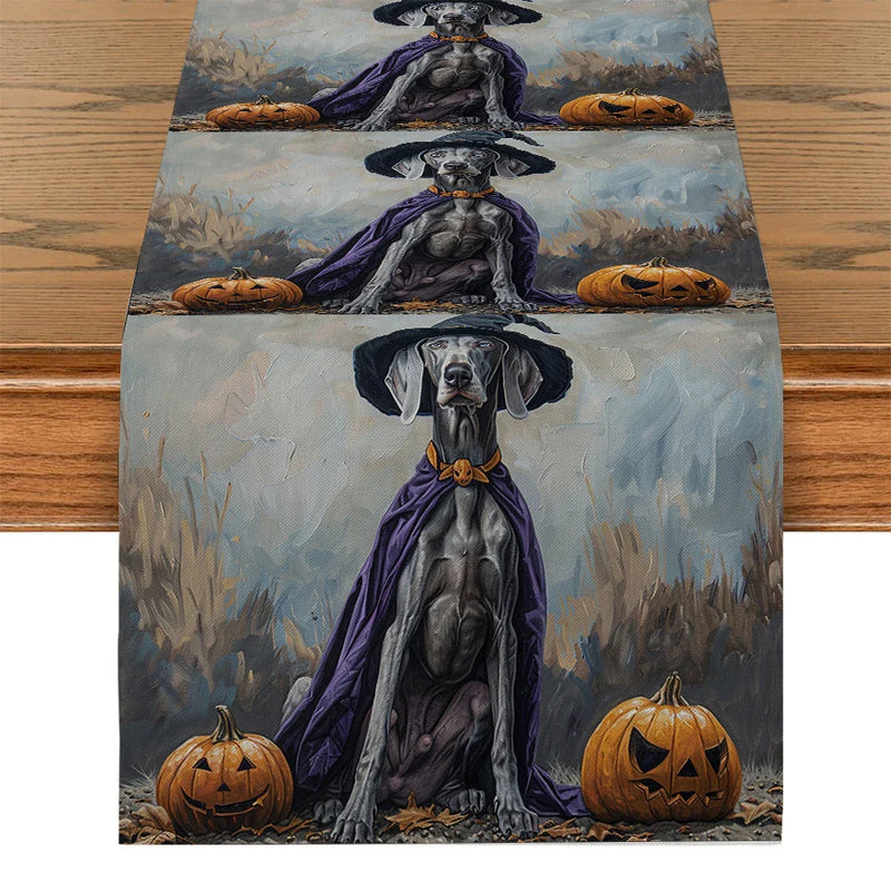 Axyaa Halloween Dog Wizard Hat Pumpkin Table Runner