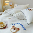 Axyaa Cute Bear & Sheep Embroidery Bedding Set | Soft Skin-Friendly Duvet Cover Set