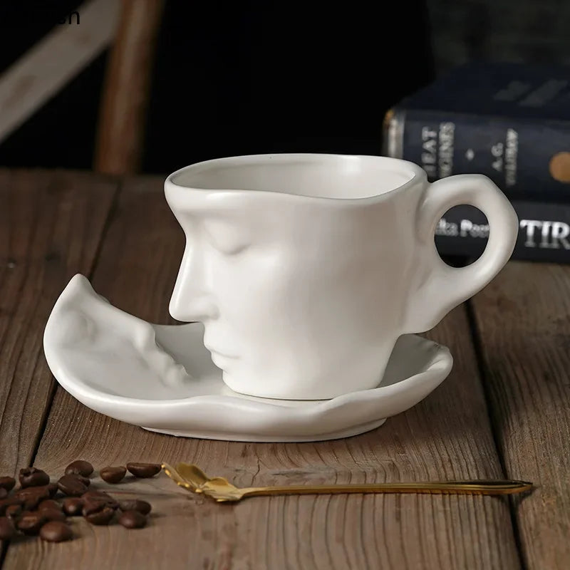 Axya Couple Kiss Ceramic Tea Coffee Cup Saucer Set Milk Mugs Drinkware