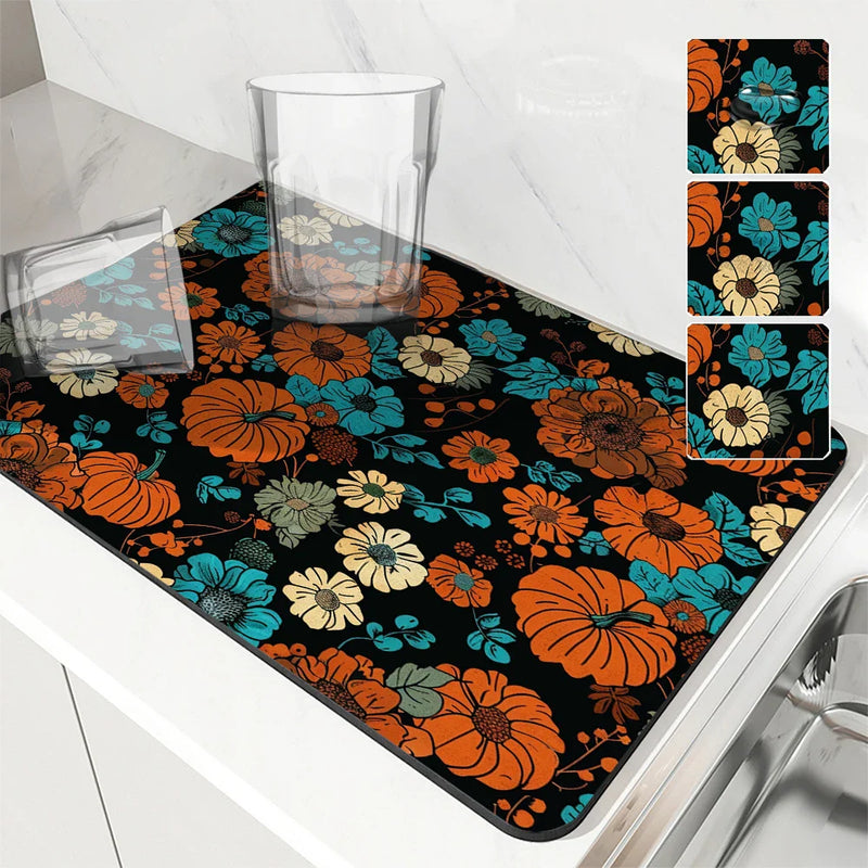 Axyaa Thanksgiving Square Dry Mat for Dishes and Cups