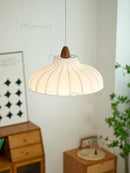 Axyaa Nordic Wood Fabric Chandelier, Wabi Sabi White Pendant Light