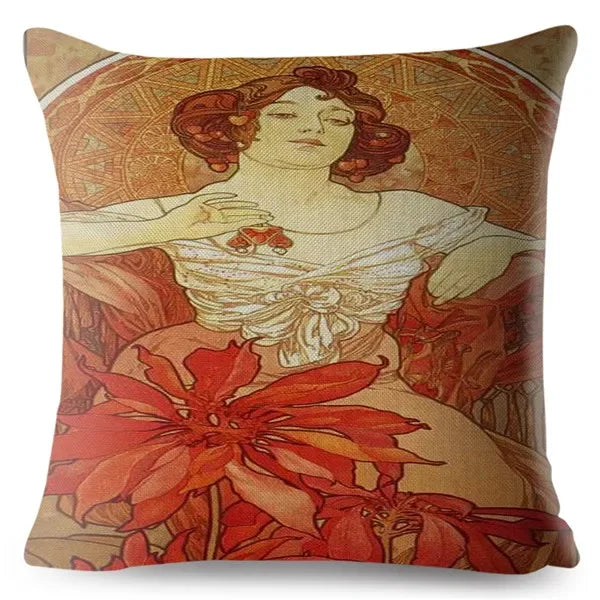 Beige Art Nouveau Gallery Cushion Cover for Home Decor - Axyaa