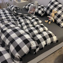 Axyaa Japanese Stripe Grid Bedding Set for Single Full Size Bed - Skin Friendly Polyester