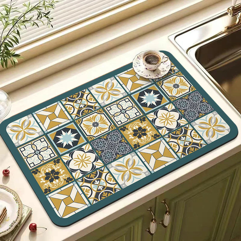 Axyaa Spices Printed Kitchen Absorbent Drying Mat - Tableware Draining Pad
