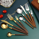 Axyaa 5-Piece Stainless Steel Wooden Handle Dinnerware Set