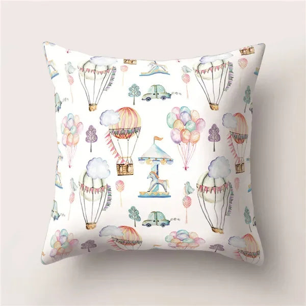 Tropical Cactus Flower Cat Print Pillow Cover 45X45CM for Home Sofa Chair