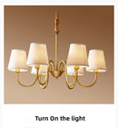 Axyaa American Copper Chandelier with White Fabric Shades for Home Decor
