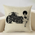 Axyaa Motorcycle Pattern Cushion Cover 45x45cm - Black and White Design