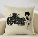 Axyaa Motorcycle Pattern Cushion Cover 45x45cm - Black and White Design