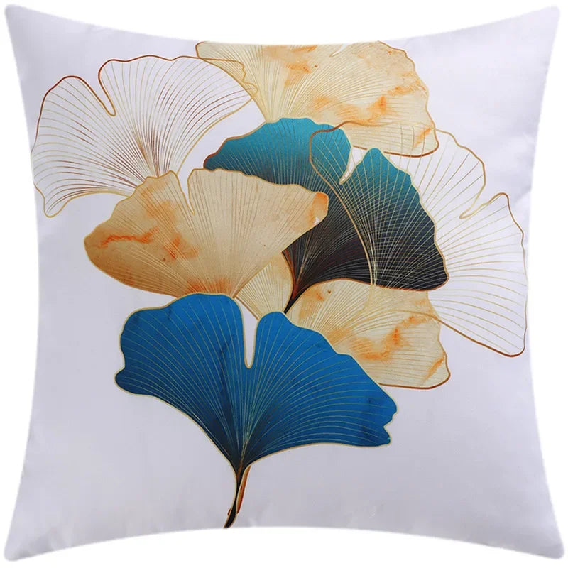 Yellow Grey Flower Pillowcase 45cm Double-Sided Print Cover for Home Decor by Axyaa
