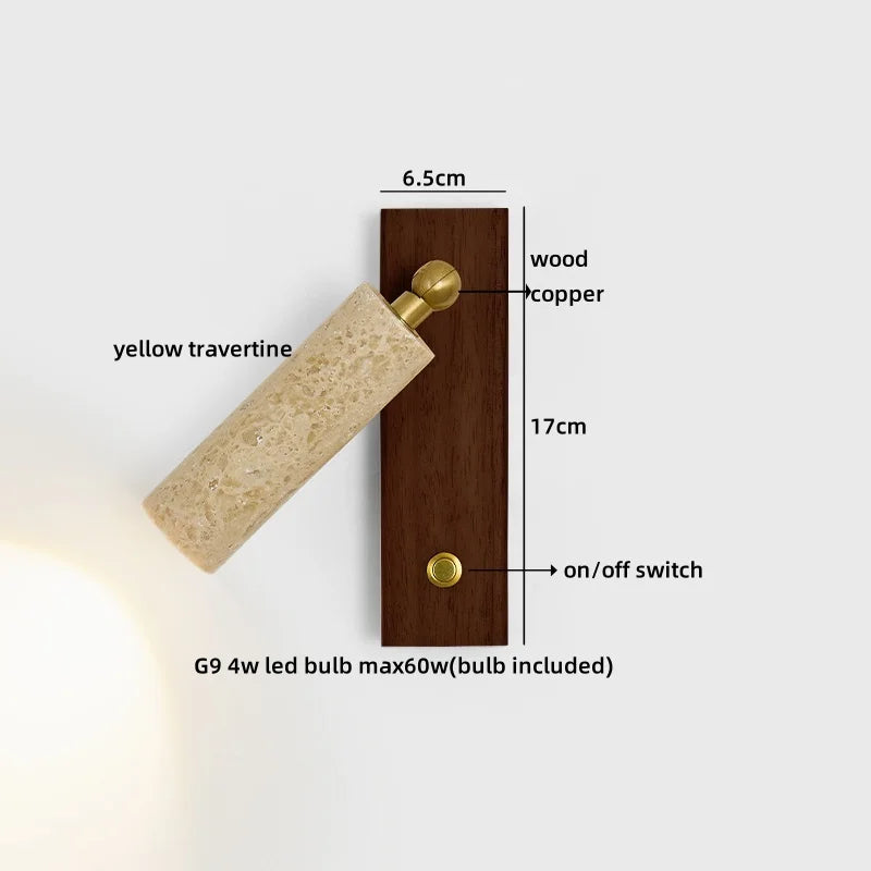 Axyaa LED Wall Light Mirror Stone Wood Wall Art Decor Bedroom Lamp