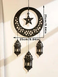 Axyaa Wooden Crescent Moon Lanterns with Star Cutouts and Tassel