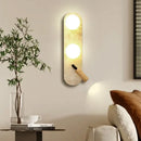 Axyaa Rotating LED Wall Sconce White Glass Yellow Travertine Wood Stair Light