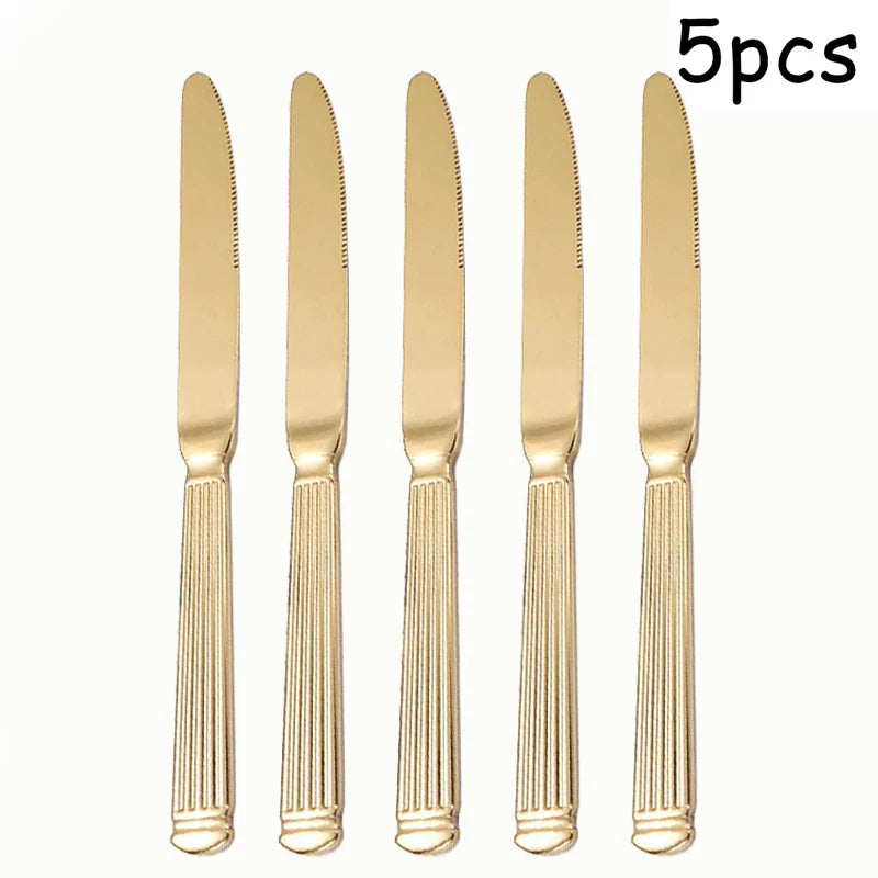 Axyaa Stainless Steel Cutlery Set, 5pcs Steak Fork Knife Spoon for Banquets