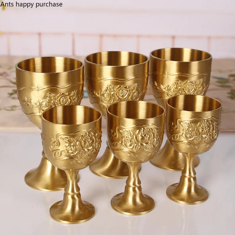 Axya Golden Goblet Set - Brass Wine Cups & Spirit Glass Collection