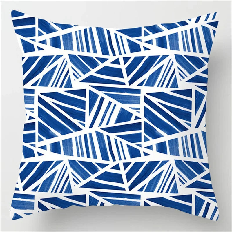 Axyaa Blue Geometric Marble Stripe Line Pillowcases - Set of 2