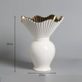 Axyaa White Ceramic Ruffle Edge Belly Vase - Elegant Home & Office Decor