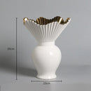 Axyaa White Ceramic Ruffle Edge Belly Vase - Elegant Home & Office Decor