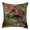 Axyaa Vintage Flowers & Birds Oil Painting Pillow Cover