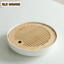 Axyaa White Porcelain Zisha Pot Holder for Tea Tray with Water Storage