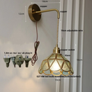 Axyaa Amber Glass LED Wall Sconce, Modern Nordic Style Plug-In Bedside Light
