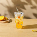 Axyaa Cute Korean Glass Water Bottle 480ml Straw Lid Coffee Milk Juice Cup