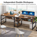Axyaa 78.7” Two Person Rustic Double Desk with Bookshelf